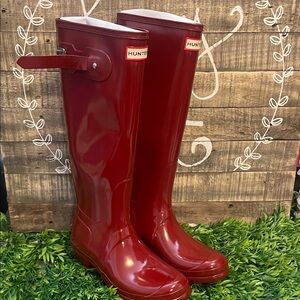 New Hunter Women's Glossy Red Rain Boots